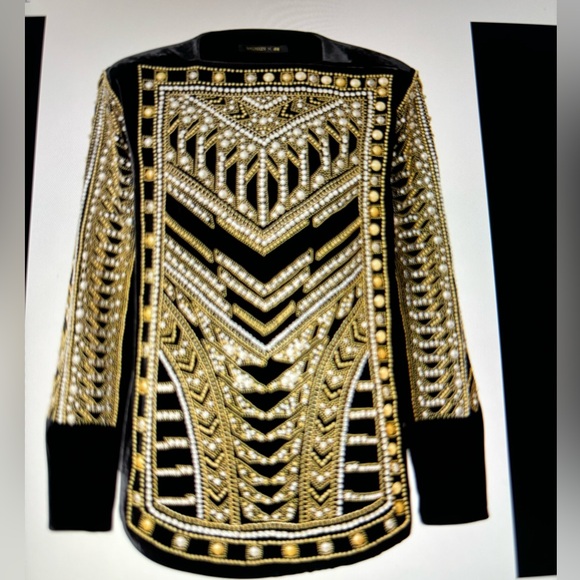 BALMAIN For H&M Embroidered Gold Top Limited Edition Size 8 - Picture 2 of 12